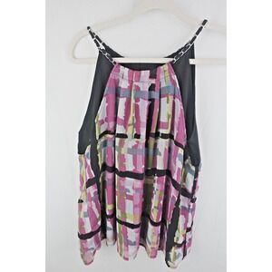 Simply French Top Womens XL Blouse Gray Purple Geometric Office Casual